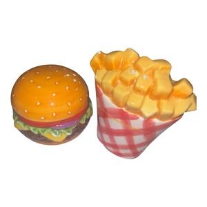 Clay Art Vintage Pair French Fries And Hamburger Ceramic Salt and Pepper Shakers